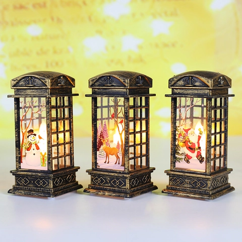 Retro Weihnachts Telefonzelle Laterne LED Dekorative Nachtlicht Warmes Glühen Kunststoff Festliche Lampe Dekor