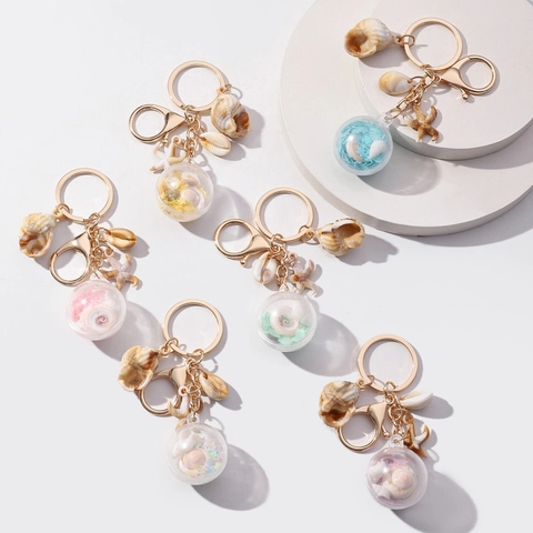 Oceaan Thema Sleutelhanger Schelp Zeester Hanger Transparante Bal Pailletten Zomer Vakantie Tas Accessoires Voor Vrouwen