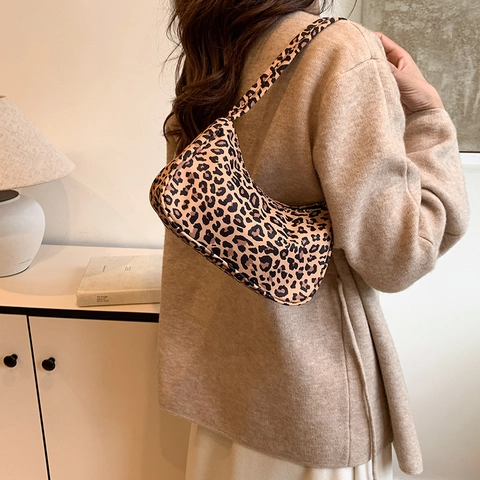 Borsa A Spalla Sottobraccio Donna Tela Vintage Stampa Animale Cuore Moda Casual