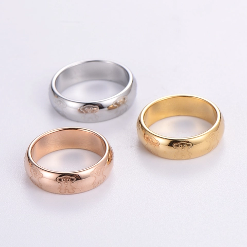 Minimalist 316L Stainless Steel Ring Cute Teddy Bear Engraved High Polish Band Jewelry For Women