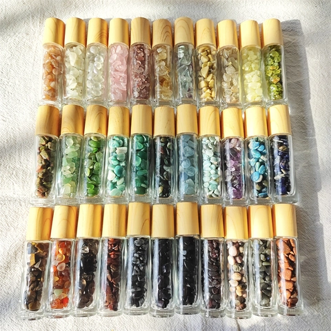Flacon À Bille Pour Huile Essentielle Cristal Naturel Verre Distributeur De Parfum Avec Couvercle En Bois Aromathérapie