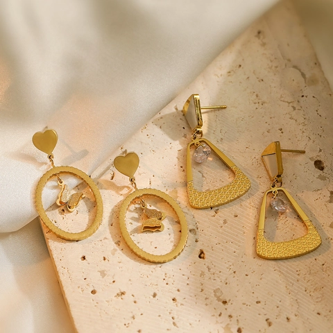 Pendientes Colgantes Geométricos Irregulares Acero Inoxidable Mariposa Corazón Concha Incrustada Circón Elegante Mujer