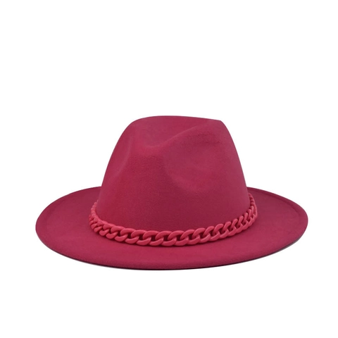 Wide Brim Fedora Hat Cotton Polyester Felt With Thick Chain Decor Flat Top Jazz Cap For Men Women Kids