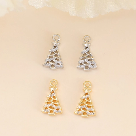 Tiny Sparkling Christmas Tree Pendant Metal Inlaid Zircon DIY Jewelry Making Charm Festive Elegant Accessory