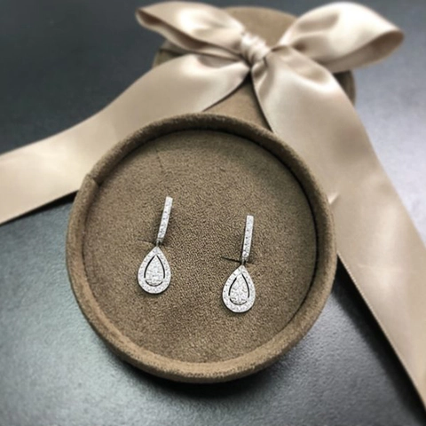 Elegante Wassertropfen Zirkonia Ohrhänger Für Damen Kupfer Eingelegt Silberton Hochzeit Party Mode Schmuck