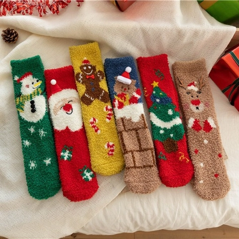Weihnachts Bodensocken Korallenvlies Dick Warm Winter Zuhause Süßes Cartoon Weihnachtsmann Rentier Muster Damen Geschenk