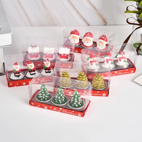 Candele Decorative di Natale Cera di Paraffina Cartone Animato Babbo Natale Pupazzo di Neve Pigna per Tavolo Festa Casa Regalo