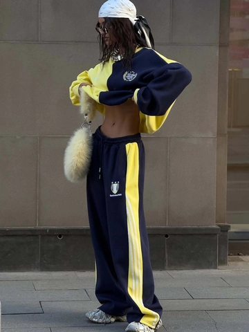 Women Patchwork Sweatshirt And Joggers Cotton Sporty Streetwear Casual Pullover Long Pants For Autumn
