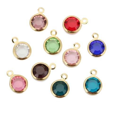 Dijes Redondos De Cristal De Vidrio Acero Inoxidable Chapado En Oro Colgantes Coloridos Para Hacer Joyas DIY