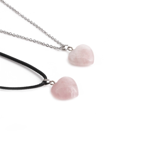 Collar Con Colgante De Corazón Cuarzo Rosa Natural Cadena De Acero Inoxidable Cordón De Cera Joyería Para Mujer