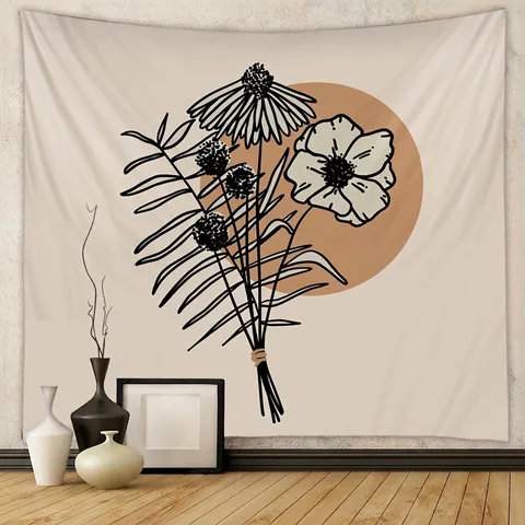 Arazzo Da Parete Bohemien Poliestere Disegno Lineare Di Fiori E Piante Arredamento Minimalista Nordico Camera Soggiorno