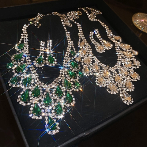 Collana E Orecchini Di Strass A Goccia D'acqua Lega Cristallo A V Accessorio Da Banchetto Gioielli Eleganti Per Donne
