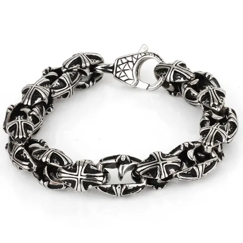Bracciale Croce Uomo Vintage Gotico Acciaio Inossidabile 316L Catena Gioielli Retro Stile Punk Accessorio Heavy Metal