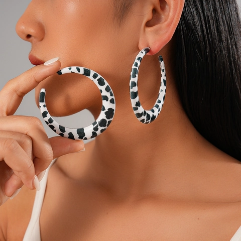 Large Hoop Earrings With Silver Earring Post Cow Pattern Animal Print Metal C-Shape Retro Chic Fashion Jewelry For Women