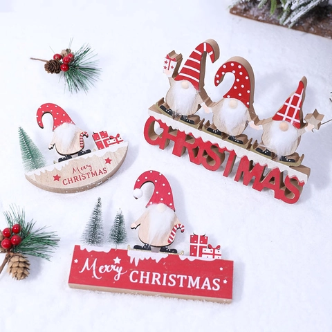 Décorations De Noël En Bois Figurines De Gnome Joyeux Noël Décoration De Table Style Nordique Décor De Fête