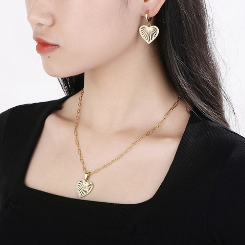 Collana E Orecchini A Cuore Cavo Gioielli In Acciaio Al Titanio Micro Pavé Di Strass Accessori Eleganti Per Donna