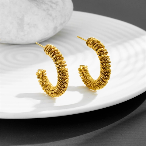 Orecchini a Cerchio in Acciaio Inossidabile a Forma di C a Spirale Minimalisti con Texture Intrecciata Orecchini a Bottone Geometrici per Donna Uomo Gioielli Regalo