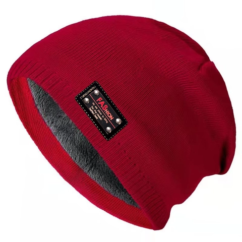 Gorro De Punto De Invierno Para Hombres Mujeres Forro Polar Grueso Cálido Gorra De Calavera Color Sólido Parche Moda Remache