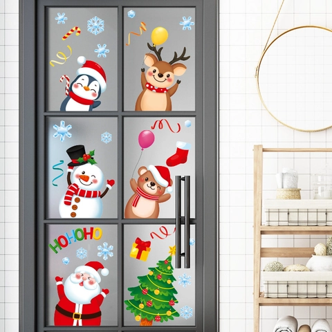 Weihnachtsfensterbilder PVC Statische Aufkleber Weihnachtsmann Rentier Schneemann Schneeflocken Glas Deko Wandtattoo