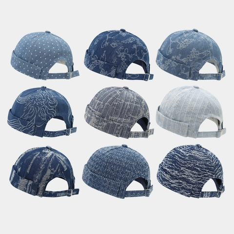 Brimless Docker Hat Retro Denim Miki Cap Adjustable Metal Buckle Vintage Streetwear For Men Women