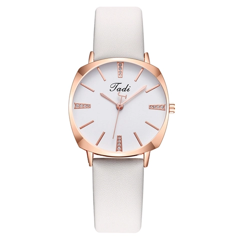 Fashion Ladies Quartz Wristwatch Elegant Square Metal Case Faux Leather Strap Rhinestone Accent Analog Watch For Women