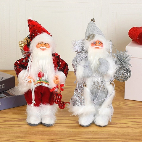 30cm Navidad Papá Noel Muñeco de Nieve Adornos Lujo Lentejuelas Punto Felpa Figuritas Hogar Navidad Fiesta Mesa