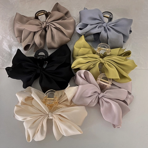 Large Satin Bow Hair Claw Clip French Style Satin Texture Ribbon Elegant Ponytail Hair Accessory For Women
