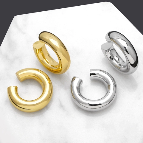 Ear Cuff Minimalisti A Forma Di C Grossi Rame Placcato Oro 18K Non Forati Rotondi Spessi Lucidati A Specchio Gioielli Donna