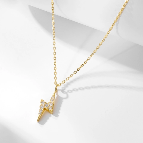 Lightning Bolt Pendant Necklace 925 Sterling Silver Gold Plated Cubic Zirconia Minimalist Jewelry For Women