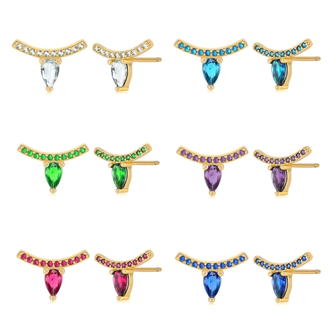 Teardrop Cubic Zirconia Stud Earrings With 925 Sterling Silver Earring Post Copper Eyelash Design Jewelry For Women