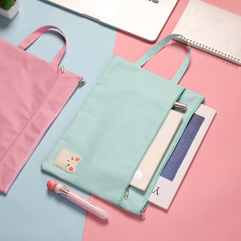 Borsa Per Documenti Portatile Gatto Cartone Animato Tessuto Oxford Cartella Con Cerniera Multistrato Per Studenti Ufficio Cancelleria