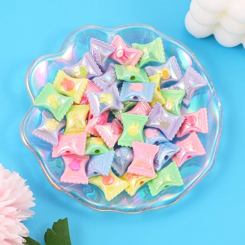 Acrylic Candy Shape Beads With Rabbit Design Iridescent Macaron Colors For DIY Jewelry Making Necklaces Bracelets