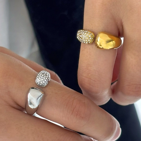 Roestvrijstalen Zirkoon Open Ring Verstelbaar Asymmetrisch Waterdruppel Glad Gepolijst Verguld Mode Sieraden Voor Dames