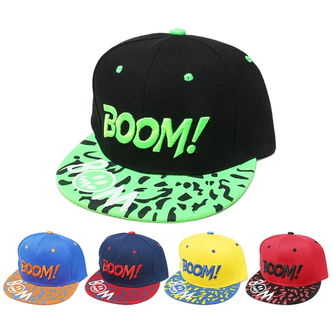 Cappello Snapback Ricamo Lettera BOOM Motivo Graffiti Tesa Piatta Hip Hop Streetwear Acrilico Berretto Regolabile