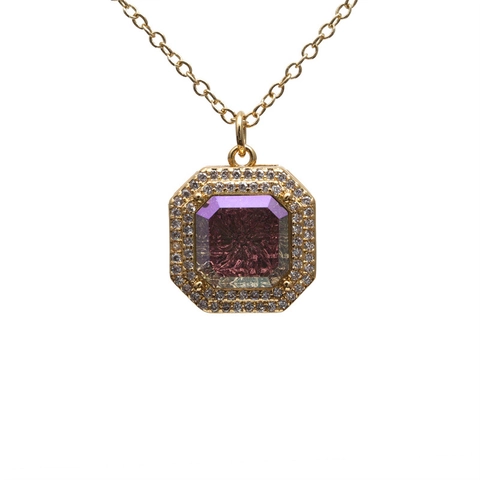 Geometric Octagonal Crystal Pendant Necklace Gold Plated Copper Cubic Zirconia Clavicle Chain Jewelry For Women