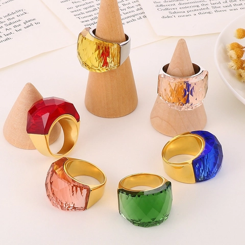 Facettierter Kristall Statement Ring Edelstahl Geometrischer Klobiger Cocktail Schmuck Für Männer Und Frauen Retro Stil