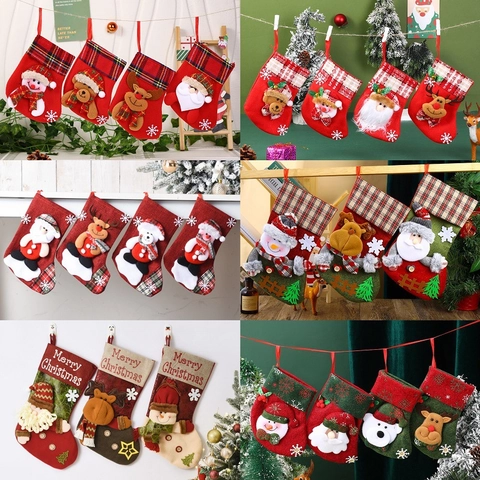 Calze Di Natale Sacchetti Regalo 3D Cartone Animato Babbo Natale Pupazzo Di Neve Renna Orso Ornamenti Appesi Decorazione Feltro