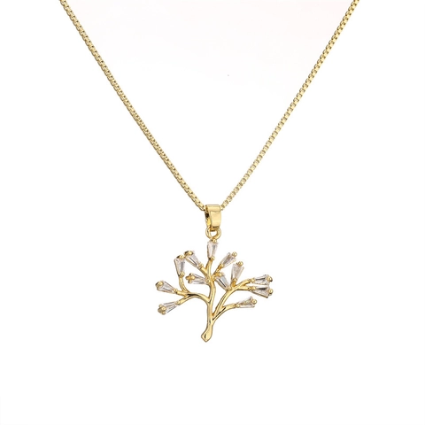 Collana Con Pendente Albero Della Vita Rame Con Zircone Colorato Micro Pavé Placcato Oro Gioielli Eleganti Donna