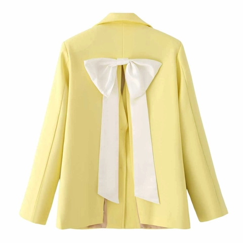 Dames Blazer Jas Felgeel Met Grote Witte Satijnen Strik Op De Rug Inkeping Revers Lange Mouwen Casual Bovenkleding