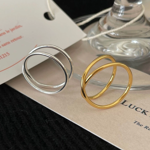 Anillo De Plata De Ley 925 Minimalista De Doble Capa Entrelazado Línea Geométrica Para Mujer Estilo Elegante Ajustable