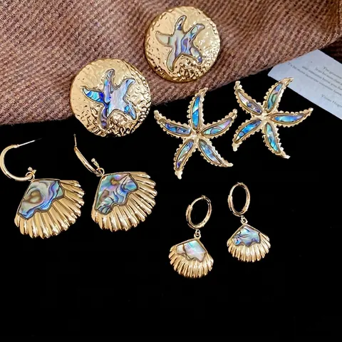 Seestern Muschel Tropfenohrringe Edelstahl Abalone Muschel Vergoldet Mit 925 Sterling Silber Ohrring Stecker