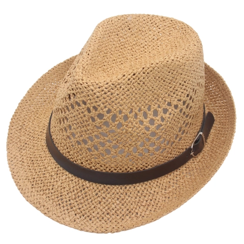 Fedora Straw Hat Hollow Out Breathable Summer Sun Protection Panama Style Decorative Belt Men Women
