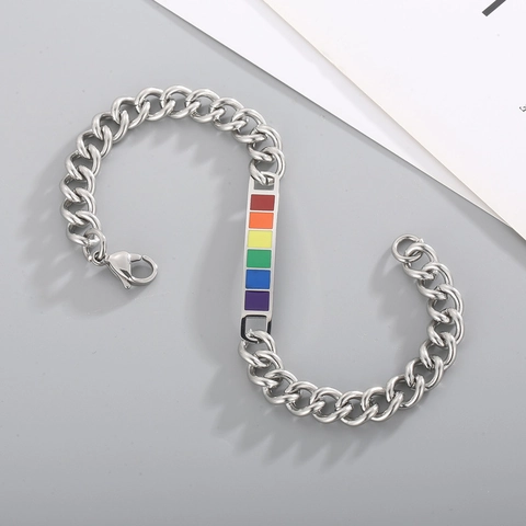 Pulsera Arcoíris Acero Inoxidable LGBTQ Pride Esmalte Decorativo Cadena Cubana Cuerda Trenzada Joyería Hombres Mujeres