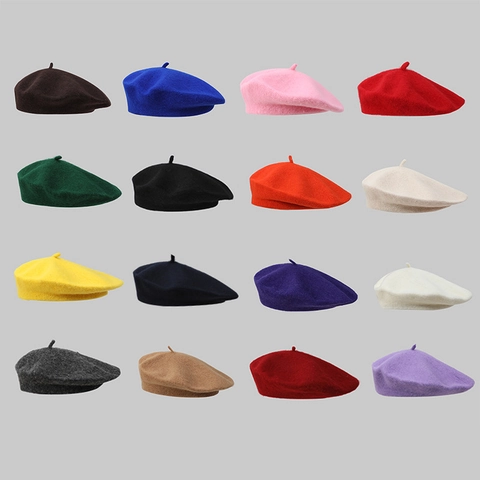 Boina Para Mujer Color Sólido Tacto Lana Otoño Invierno Cálida Estilo Francés Vintage Gorro Pintor Versátil Plegable