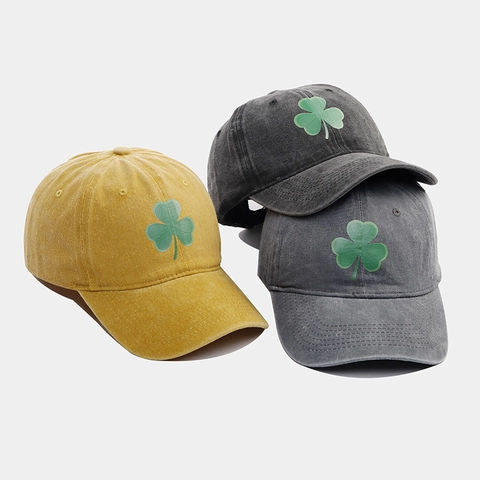 Casquette De Baseball En Coton Lavé Broderie Trèfle Vintage Rétro Distressed Outdoor Soleil Chapeau Ajustable Hommes Femmes