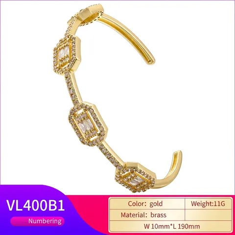 Geometric Copper Zirconia Open Bangle Bracelet For Women Minimalist Adjustable Luxury Gold Silver Plated Fashion Jewelry Gift