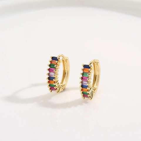 Retro 18K Gold Plated Copper Hoop Earrings With Rectangular Cubic Zirconia Fashion Jewelry For Women