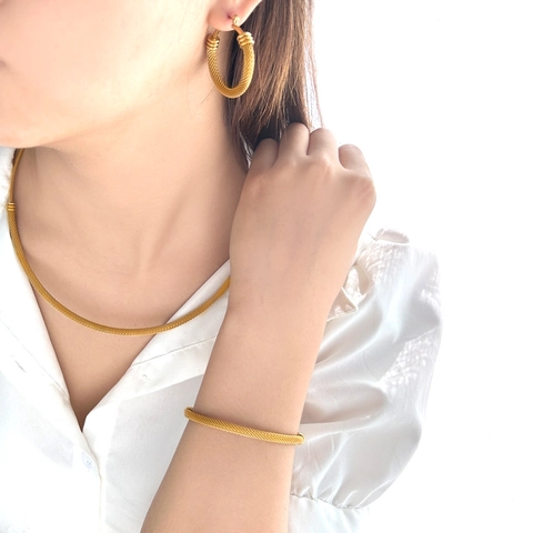 Gioielli Minimalisti In Acciaio Inossidabile Da Donna Texture A Maglia Intrecciata Collana Bracciale Orecchini Oro