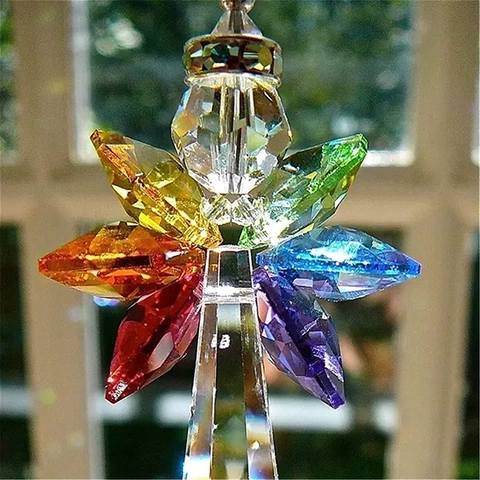 Crystal Suncatcher Angel Wings Pendant Rainbow Maker Hanging Ornament For Window Garden Home Decor Faceted Glass Prism