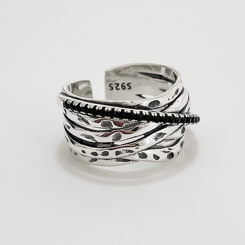 Anello Aperto Multistrato In Argento Sterling 925 Con Zirconia Nera Design Regolabile Gioielli Retro Ossidati